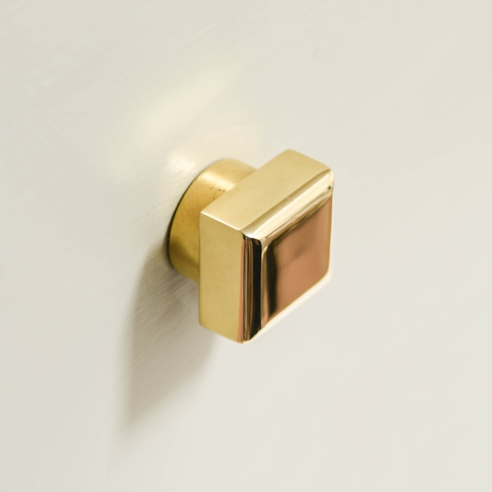 Polished Brass Pillow Cabinet Knob on an angle