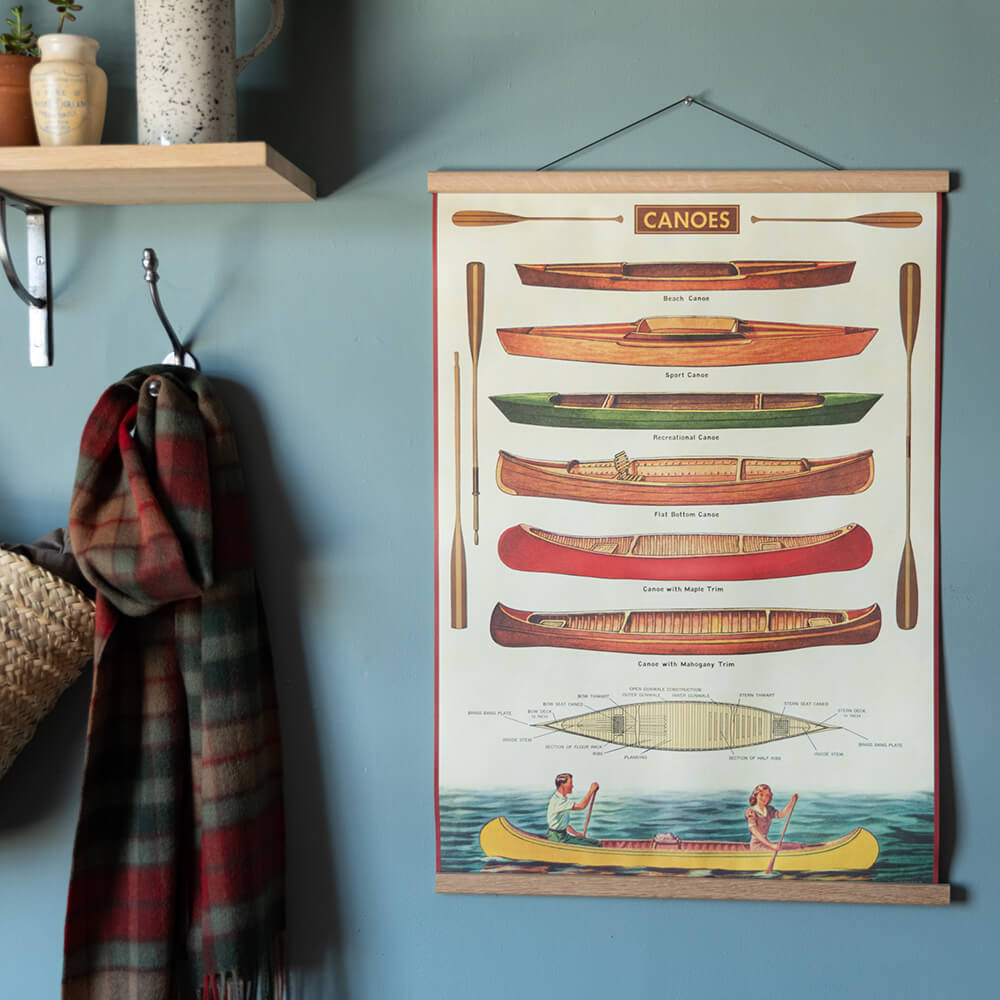 canoes poster hung in bootroom hallway scene