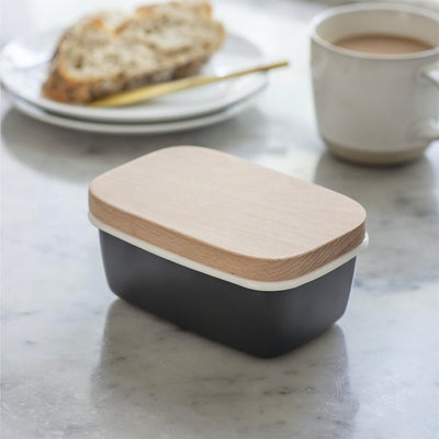 Carbon enamel butter dish with beech lid