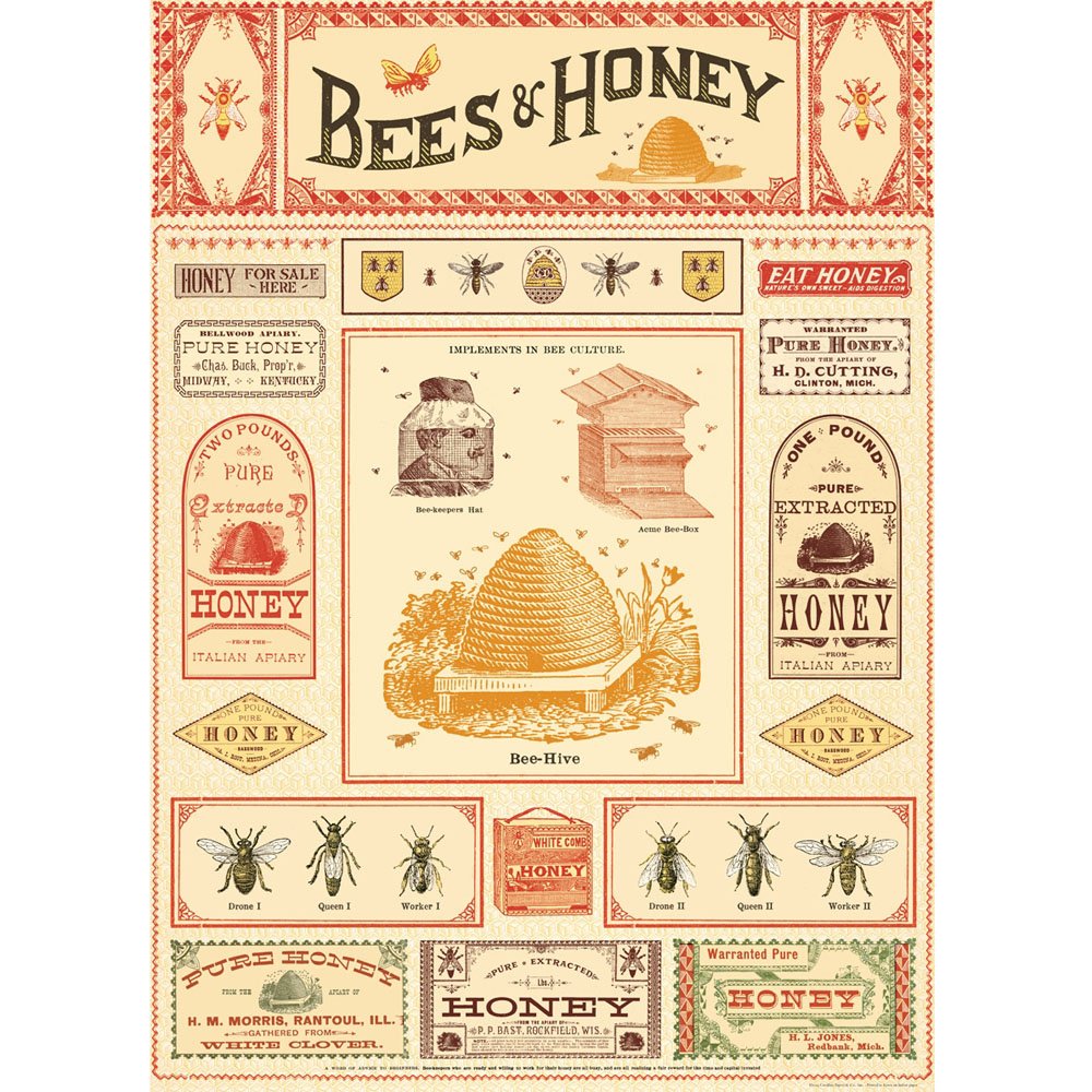 Beehives and Bees Illustrated Poster