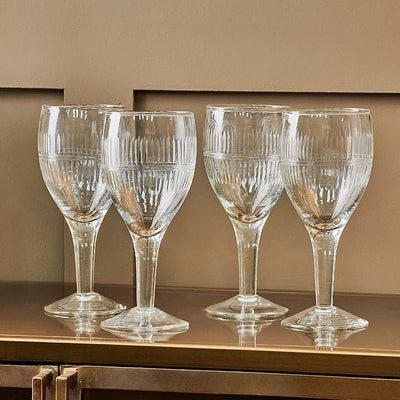 Set of 4 etched clear wine glasses