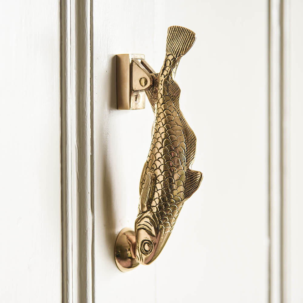Antique brass door knocker - Fish door knocker - Cod knocker