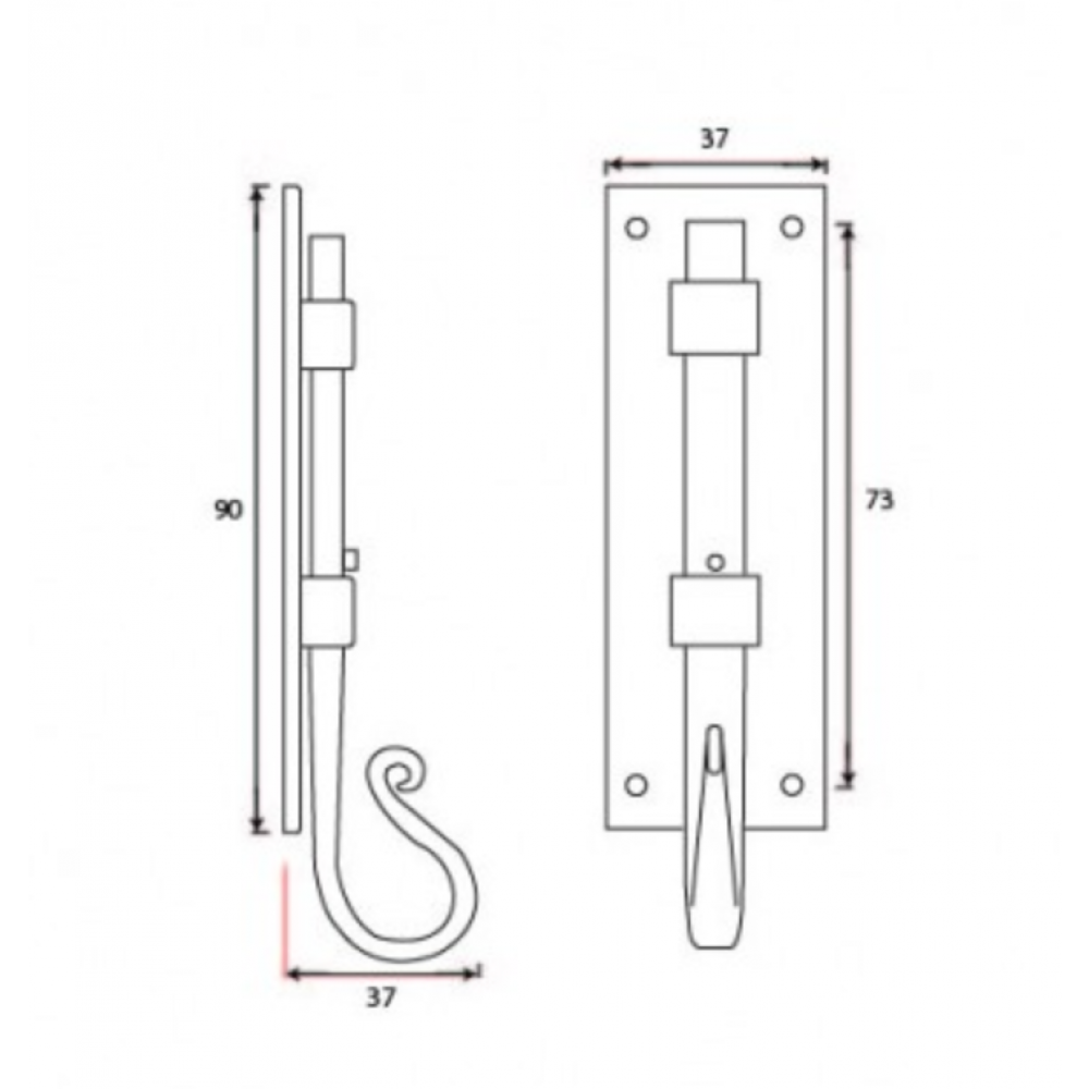 A schematic plan of the shepherd crook bolt with dimensions