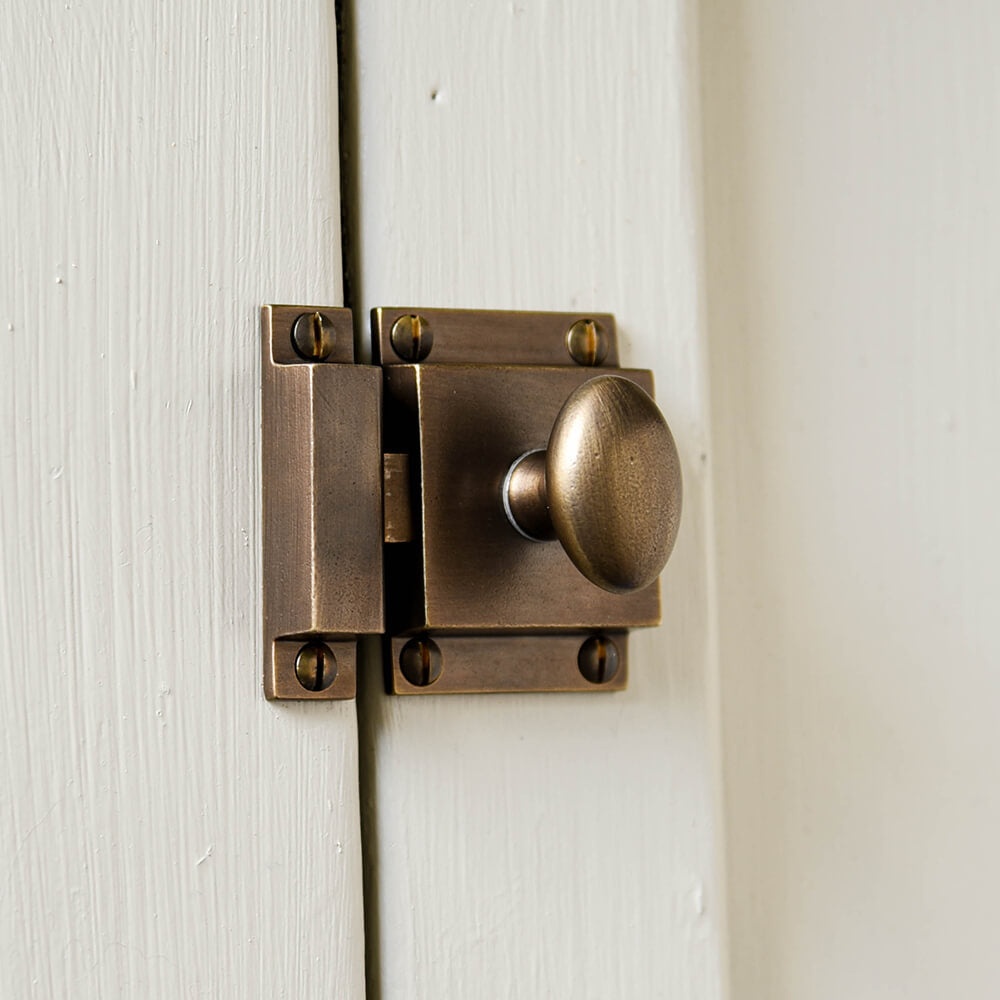 Polished Brass Sprung Cupboard Turn Latch With Screws - 55mm X 40mm Cabinet Door Catch Twist Lock For Desks & Furniture