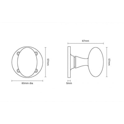 Technical drawing of oval door knob with measurements