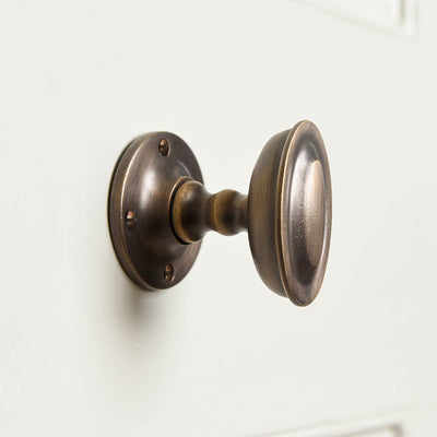 Oval door knobs with ridged detail