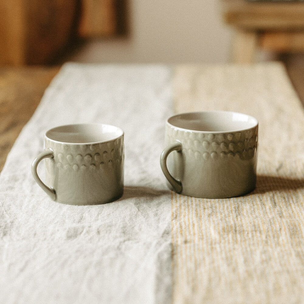Sage green mugs Embossed mugs Set of 2 mugs