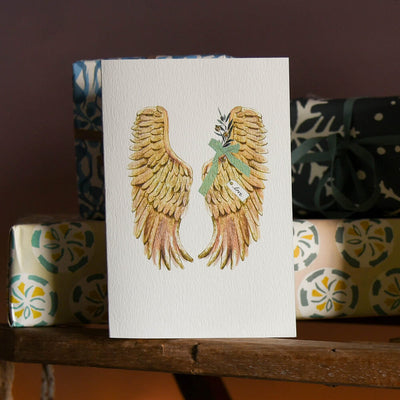 Elena Deshmuk Christmas Card - Baubles - featuring a pair of angel with gold detailing
