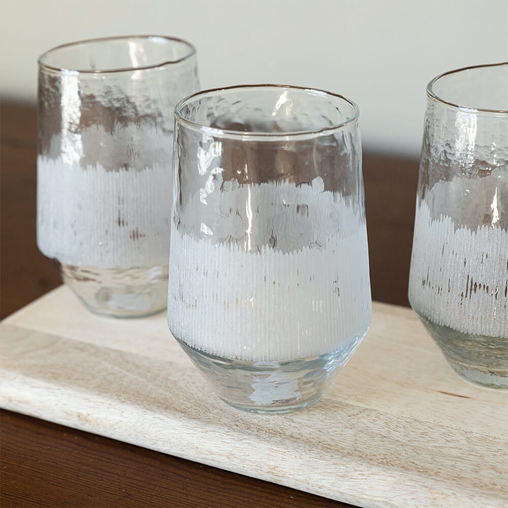 Clear Anara Etched Tumblers - Set of 4 close up showing the detail of the etching