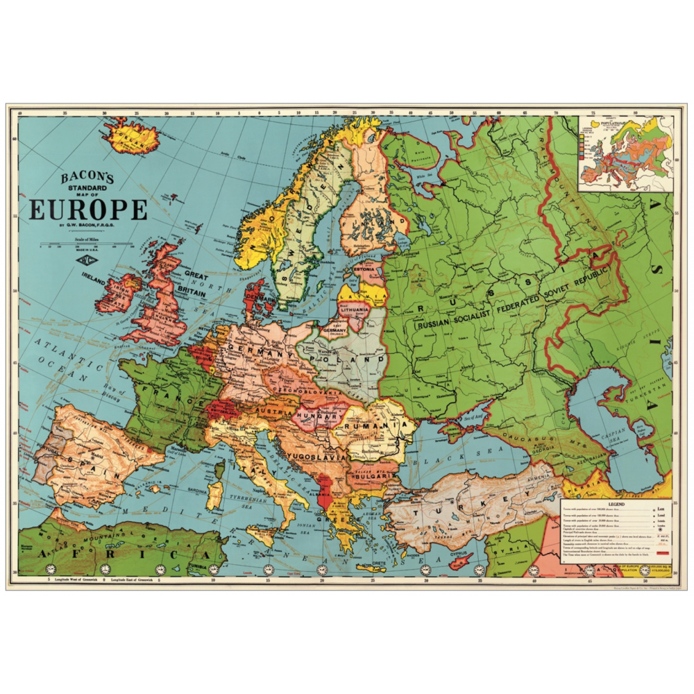Brightly coloured map of Europe