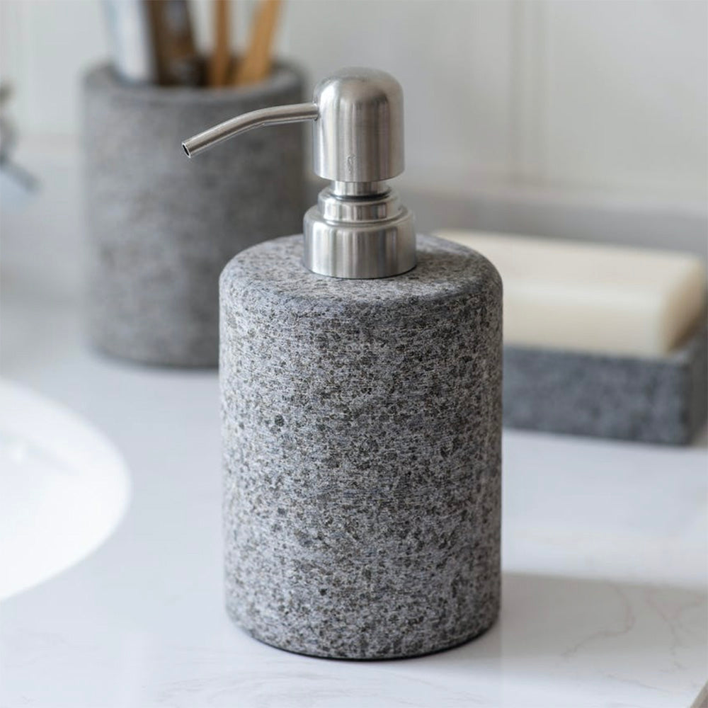 Granite soap dispenser with stainless steel pump