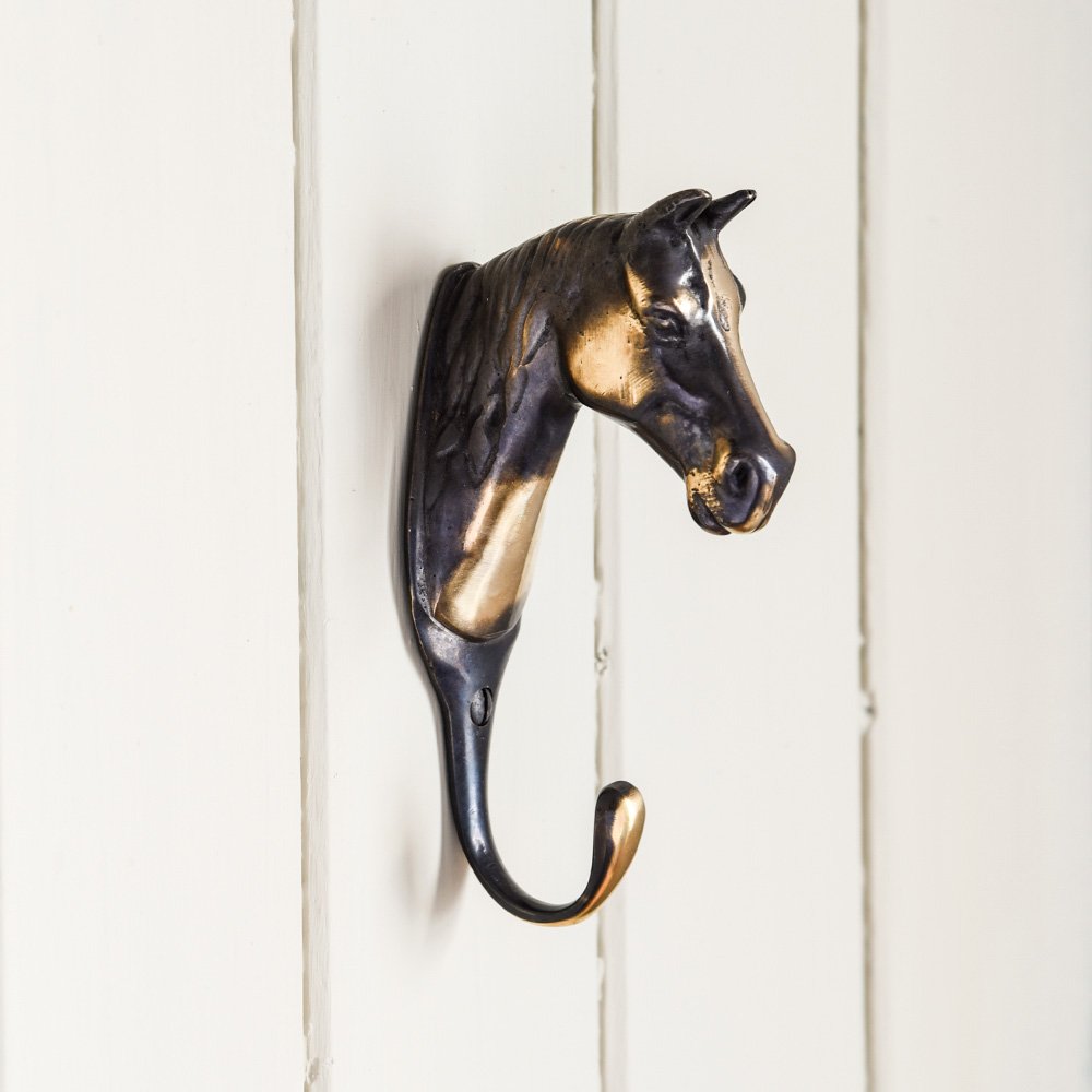 Hector the horse aged brass hook