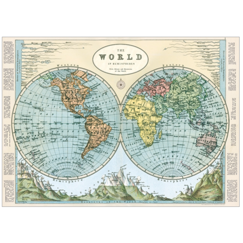 Vintage Style World Hemispheres Map