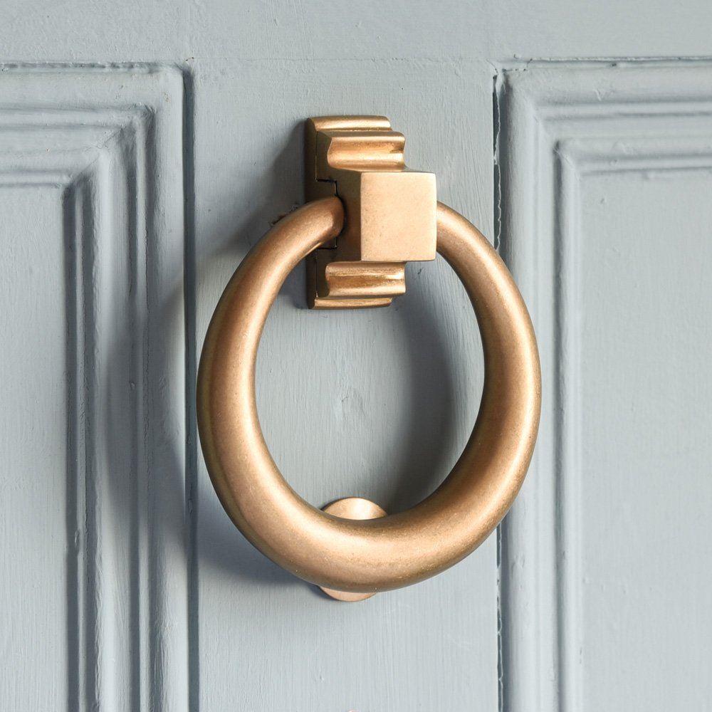 Aged Brass Ring Door Knocker in Aged Brass Finish fitted to a front door