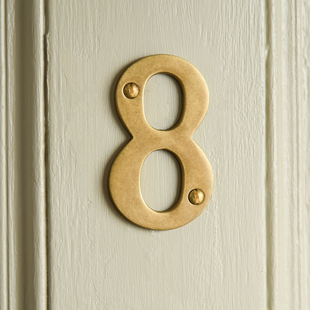Number 8 Numeral for a front door in aged brass