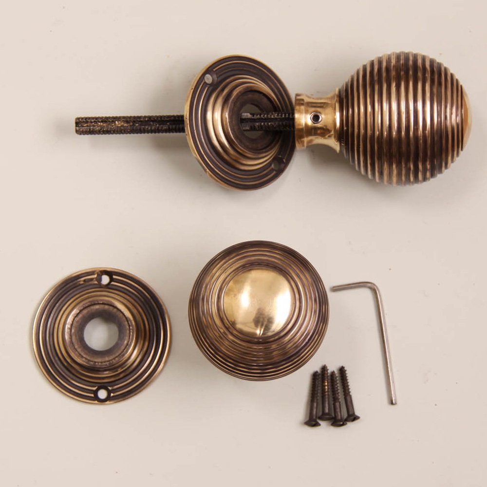 Large brass beehive door knobs with fittings