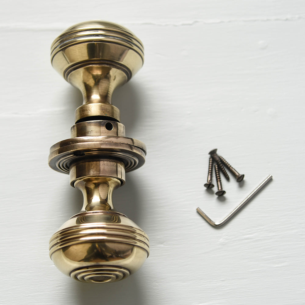 Large brass bloxwich door knobs with fittings
