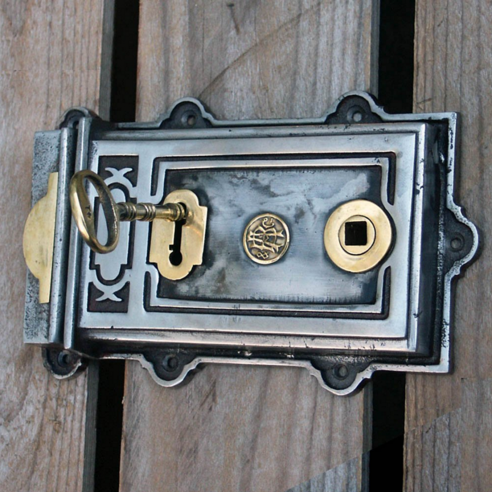 Large cast iron rim lock with key
