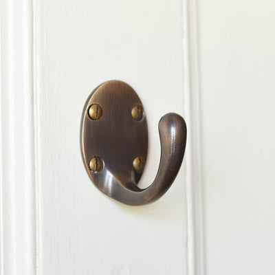 Distressed Antique Brass - Large Single Wardrobe Hook on door