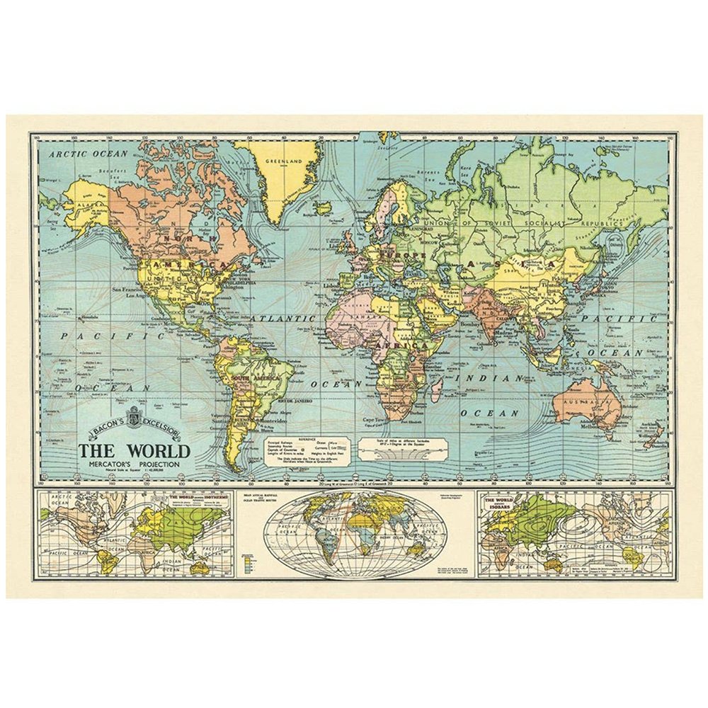 Vintage style Mercator's map of the world