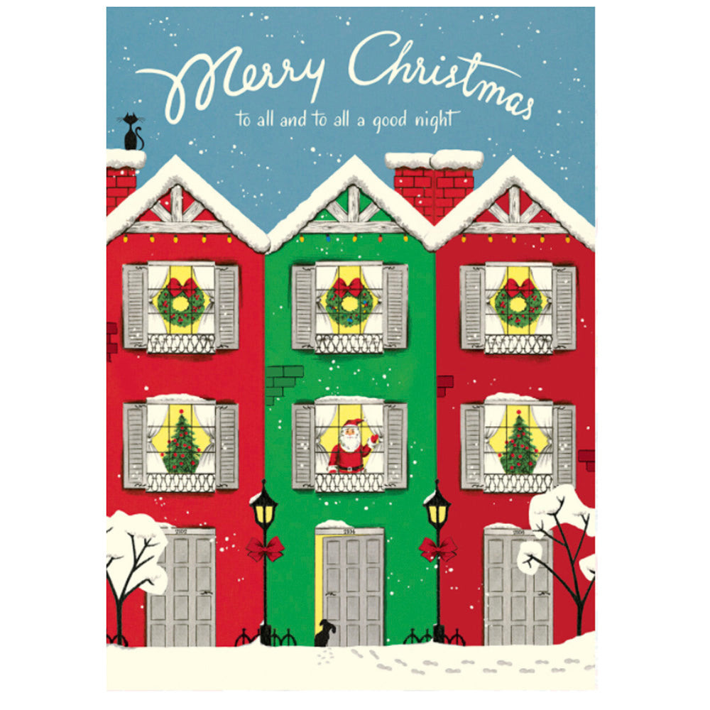 Christmas poster with houses and well wishes