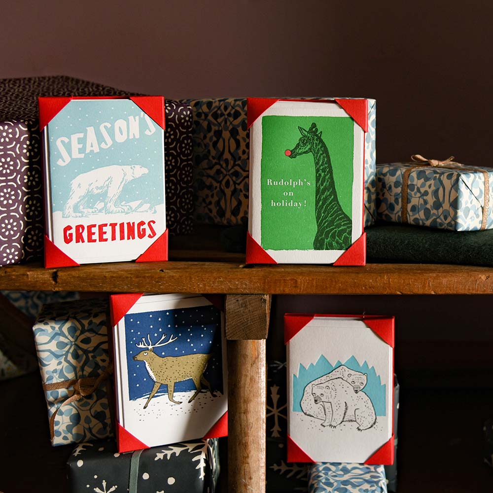 Letterpress Card packs on sleigh with gifts