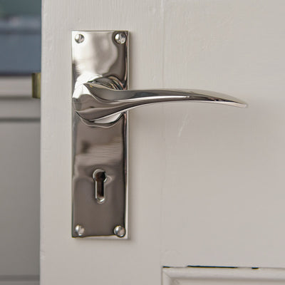 Polished Nickel Penwerris Lever Handles With Rectangular Backplate