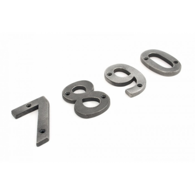 A selection of various house number all in a pewter finish