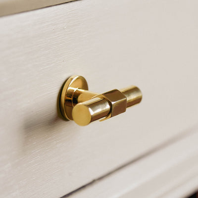Fusion T Bar Cupboard knob or darwer pull in the style of a tap in polished brass