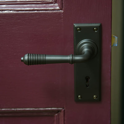 Aged Bronze Reeded Lever Lock Handle with Keyhole