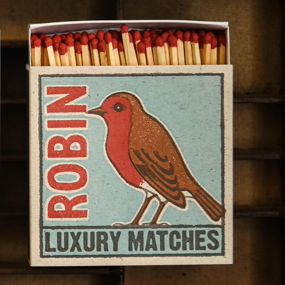 Robin Match box seen open