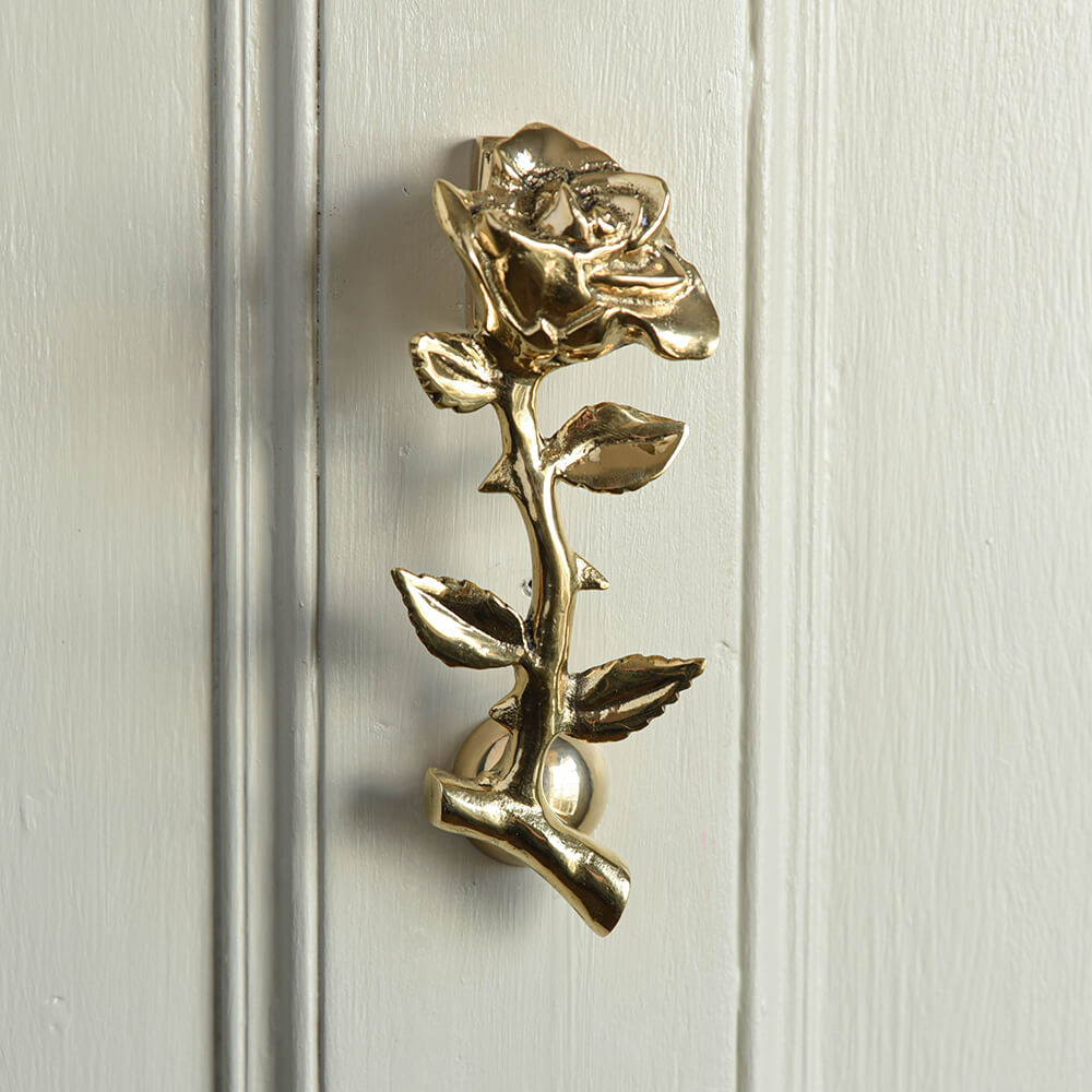 Brass Rose Door Knocker on a door