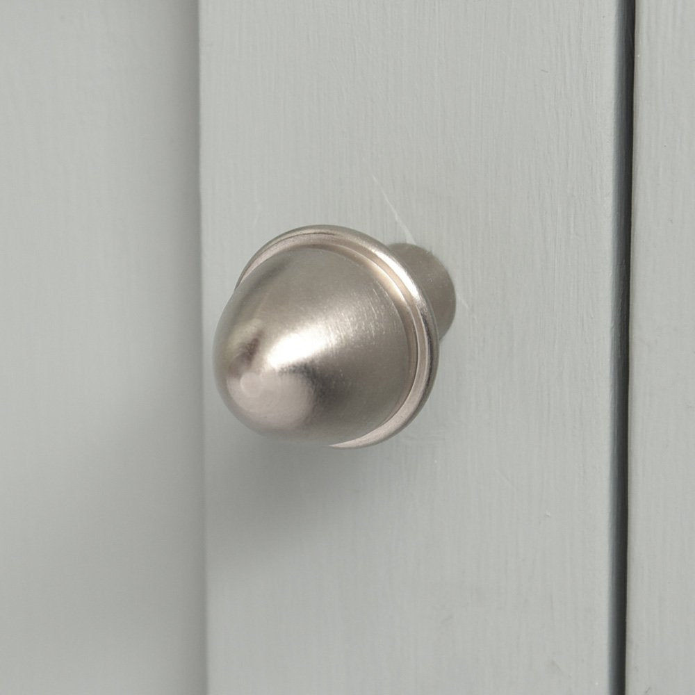 Front Profile of Acorn shaped Cabinet Knob in Satin Nickel showing detail