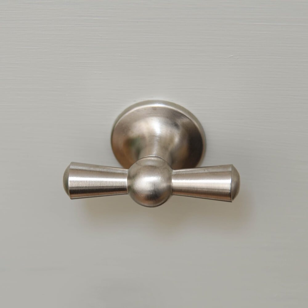 Tap style cupboard knob in satin nickel