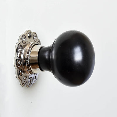 Solid ebony and nickel bun door knob