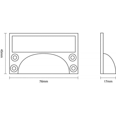 Spec drawing of hooded drawer pull with card frame