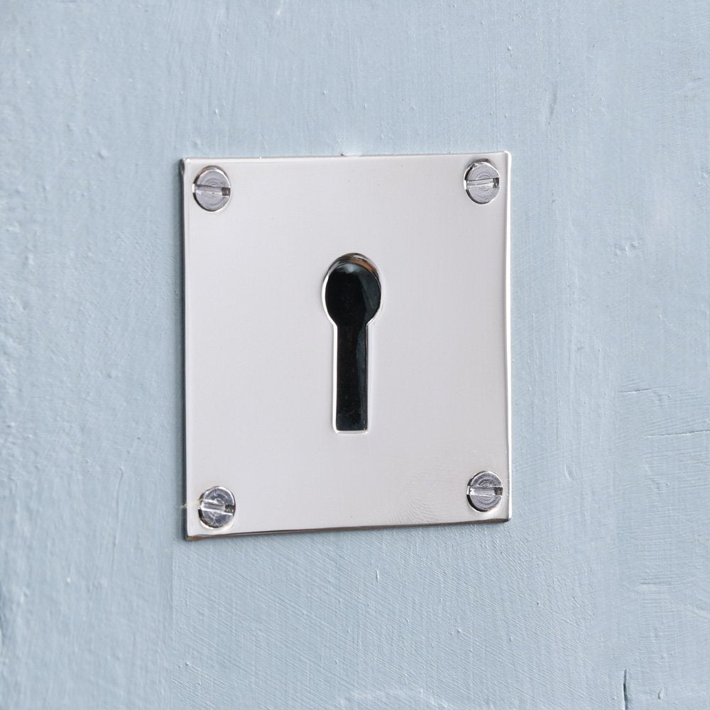 Pressed solid brass Square Escutcheon in Polished Nickel plated finish.