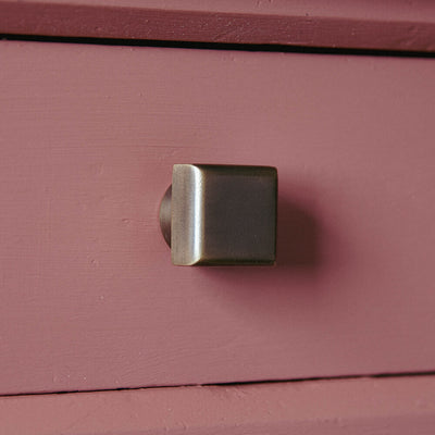Pink Drawer with Pillow Square Cabinet Knob in Distressed antique brass