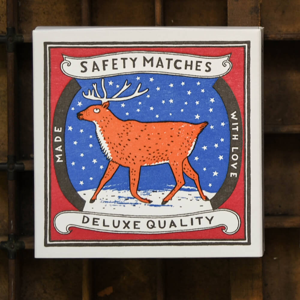 Reindeer illustrated luxury letterpress print match box