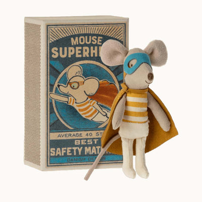 SUPER HERO MAILEG MOUSE WITH HIS MATCHBOX HOME