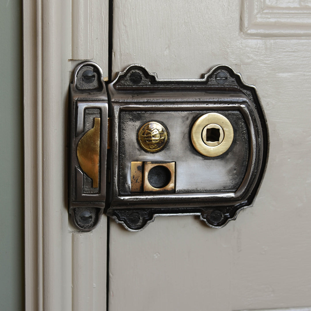 Vintage Cast Iron & Brass Rim Latch Lock – Hand-Aged Finish With Emergency Release – For Bathroom Or Bedroom Doors - View #5