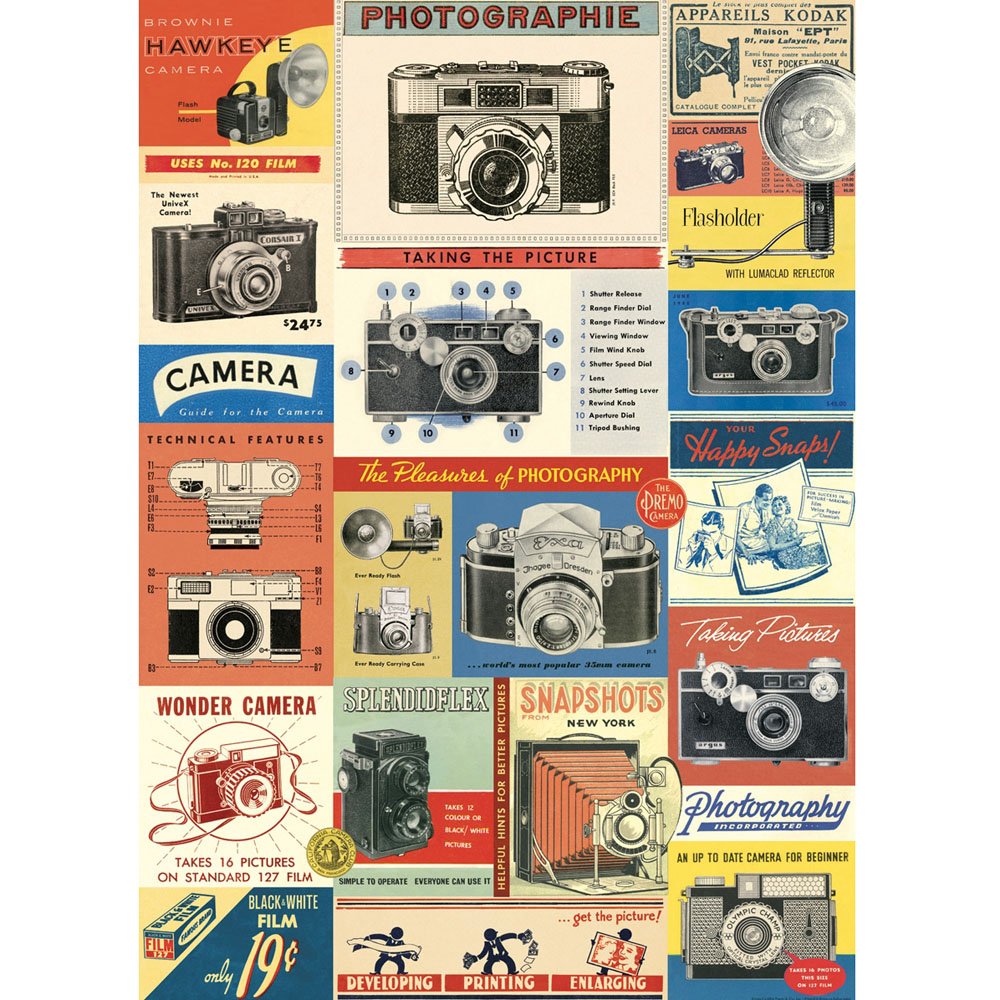 Illustrations of vintage camera adverts