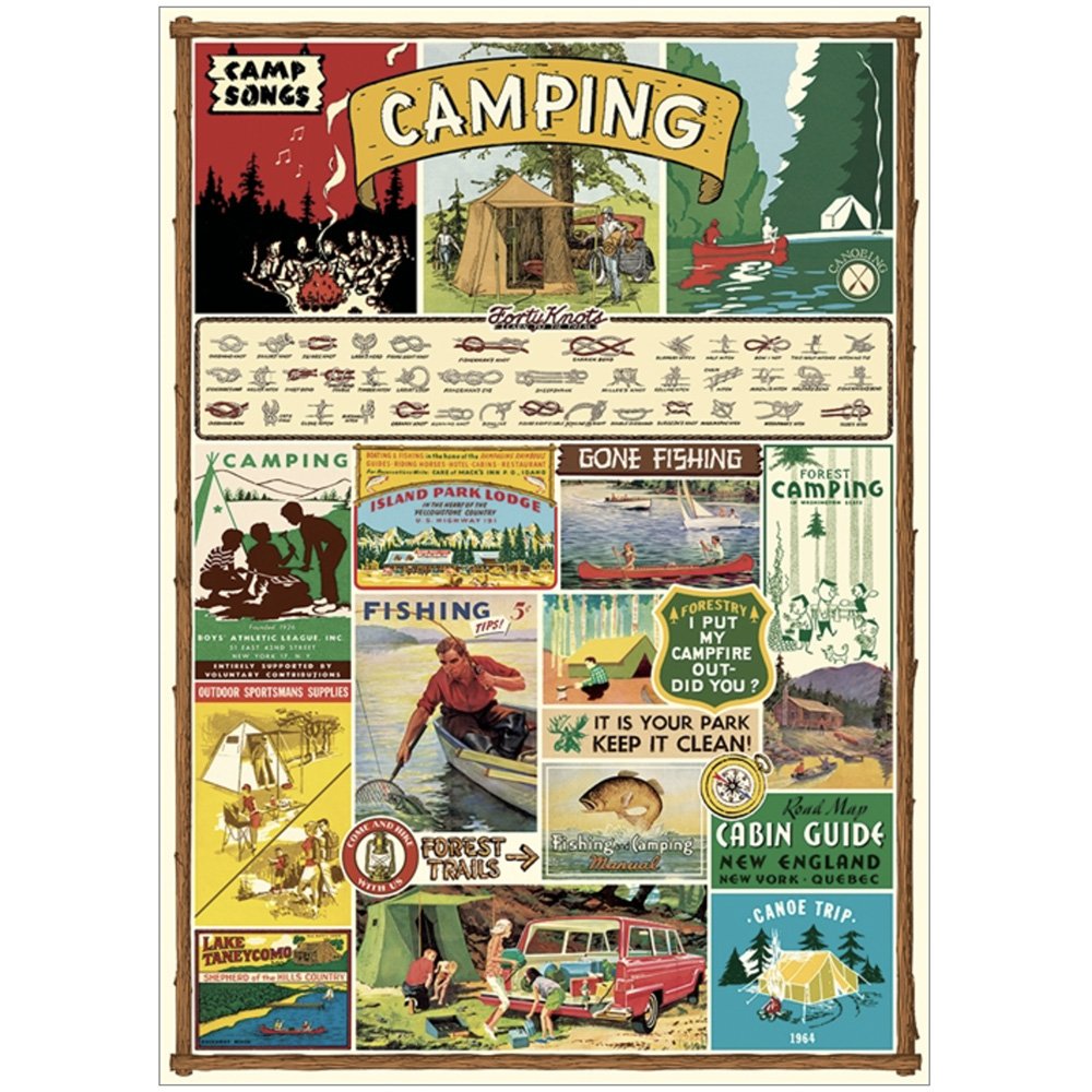 Collage of vintage camping scenes