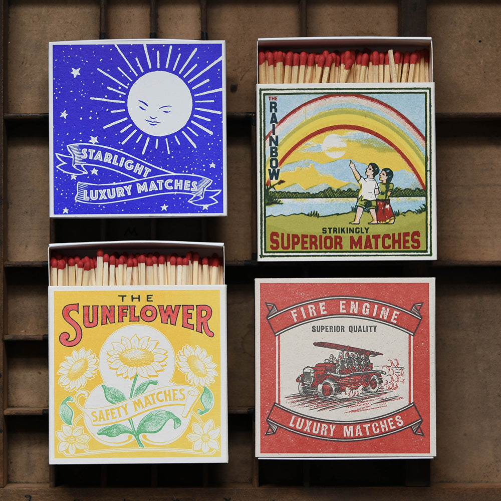 Luxury box of matches with 4 different vintage designs