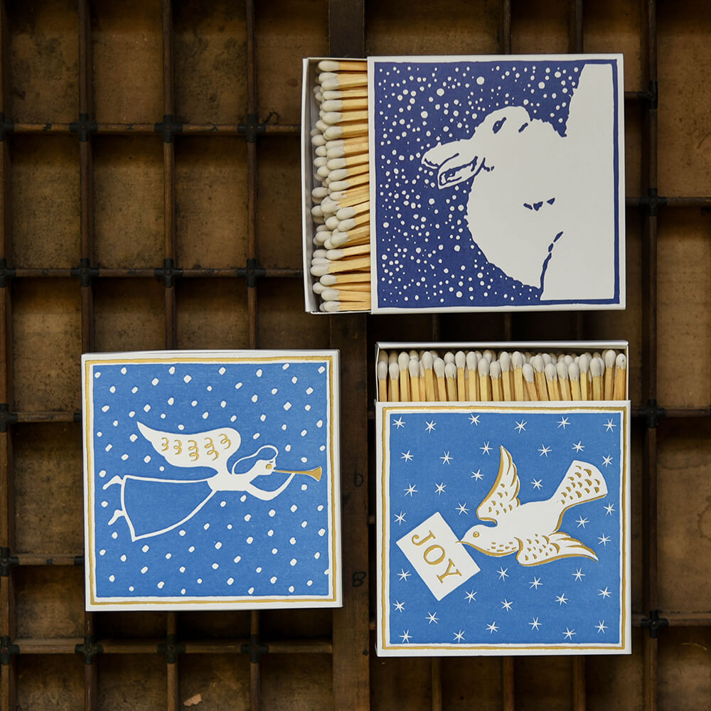 Letterpress printed winter scene luxury match boxes