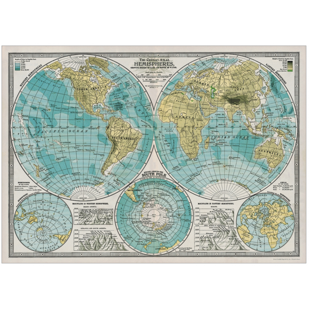 Vintage Style Map of The Worlds Hemispheres