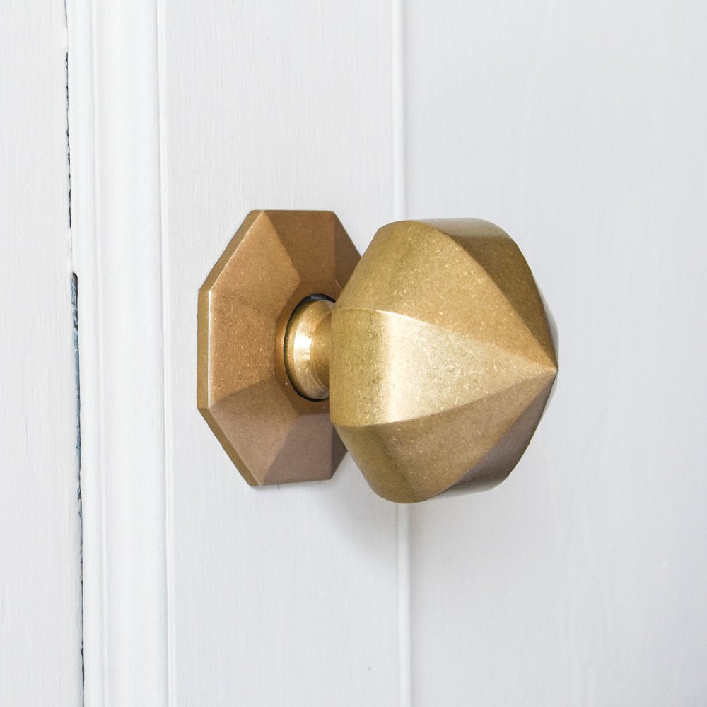 Solid brass Pointed Octagonal Door Pull in Aged finish.