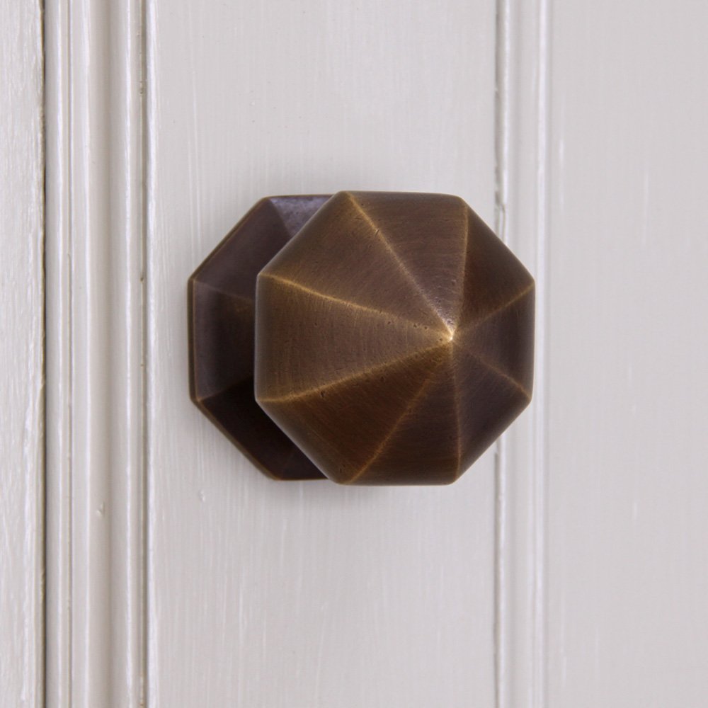 Front view of 3 inch Pointed Octagonal Door Pull in Distressed Antique Brass.