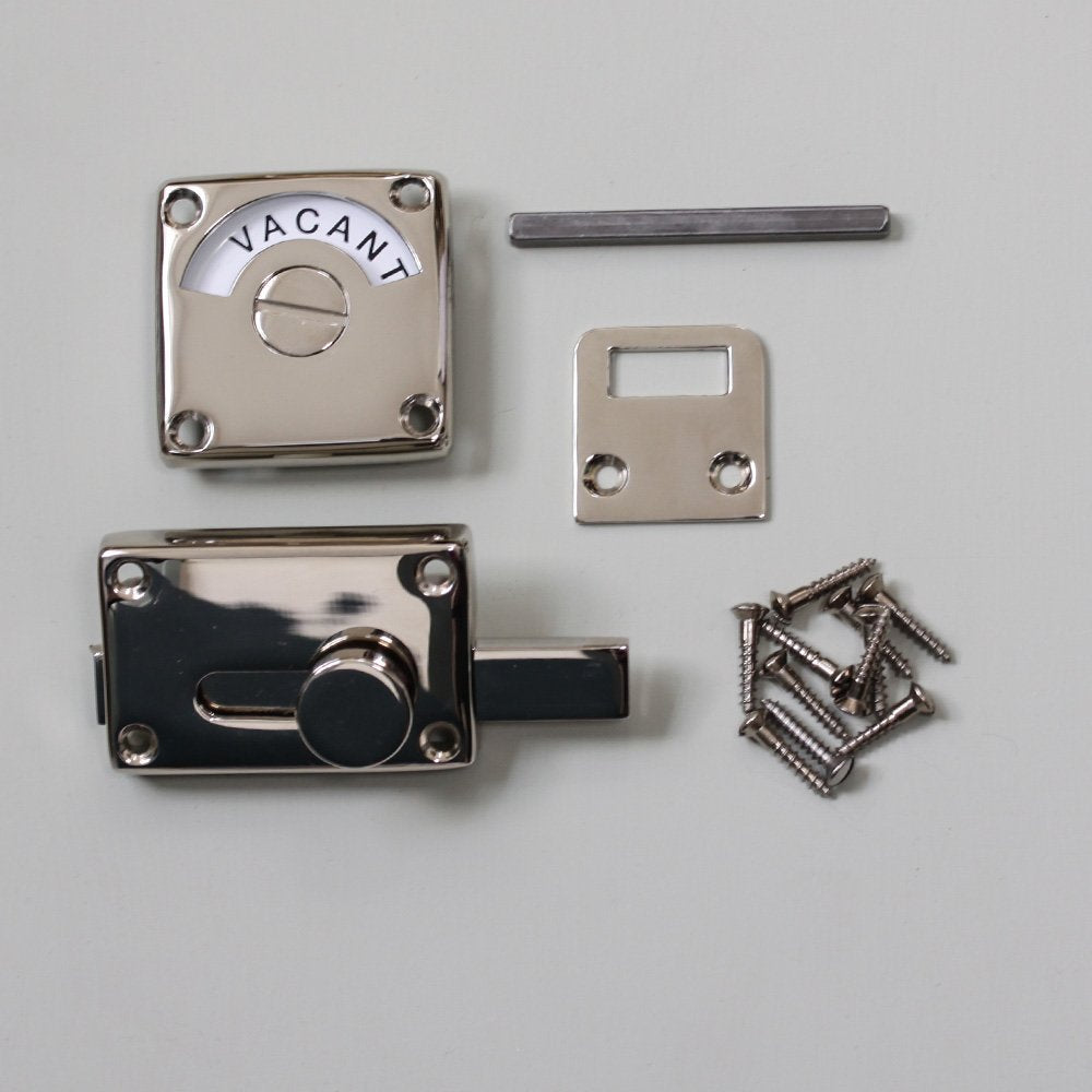 Components of Solid brass Vacant Engaged Lock with Polished Nickel plated finish.