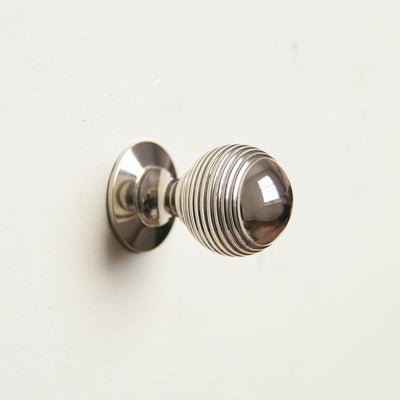 Solid brass Reeded Beehive Cabinet Knob in Polished Nickel finish.